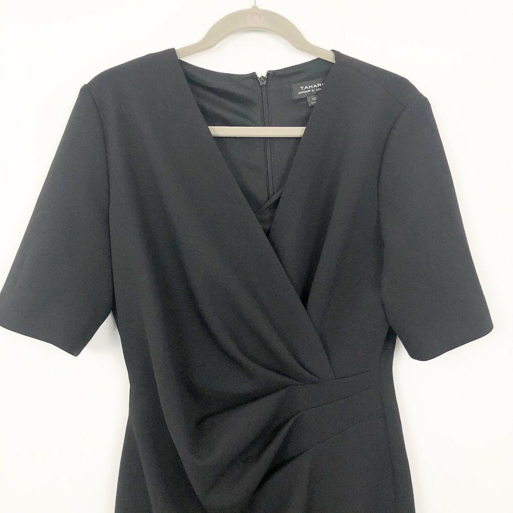 Tahari Black Draped Dress LBD - Picture 3 of 6